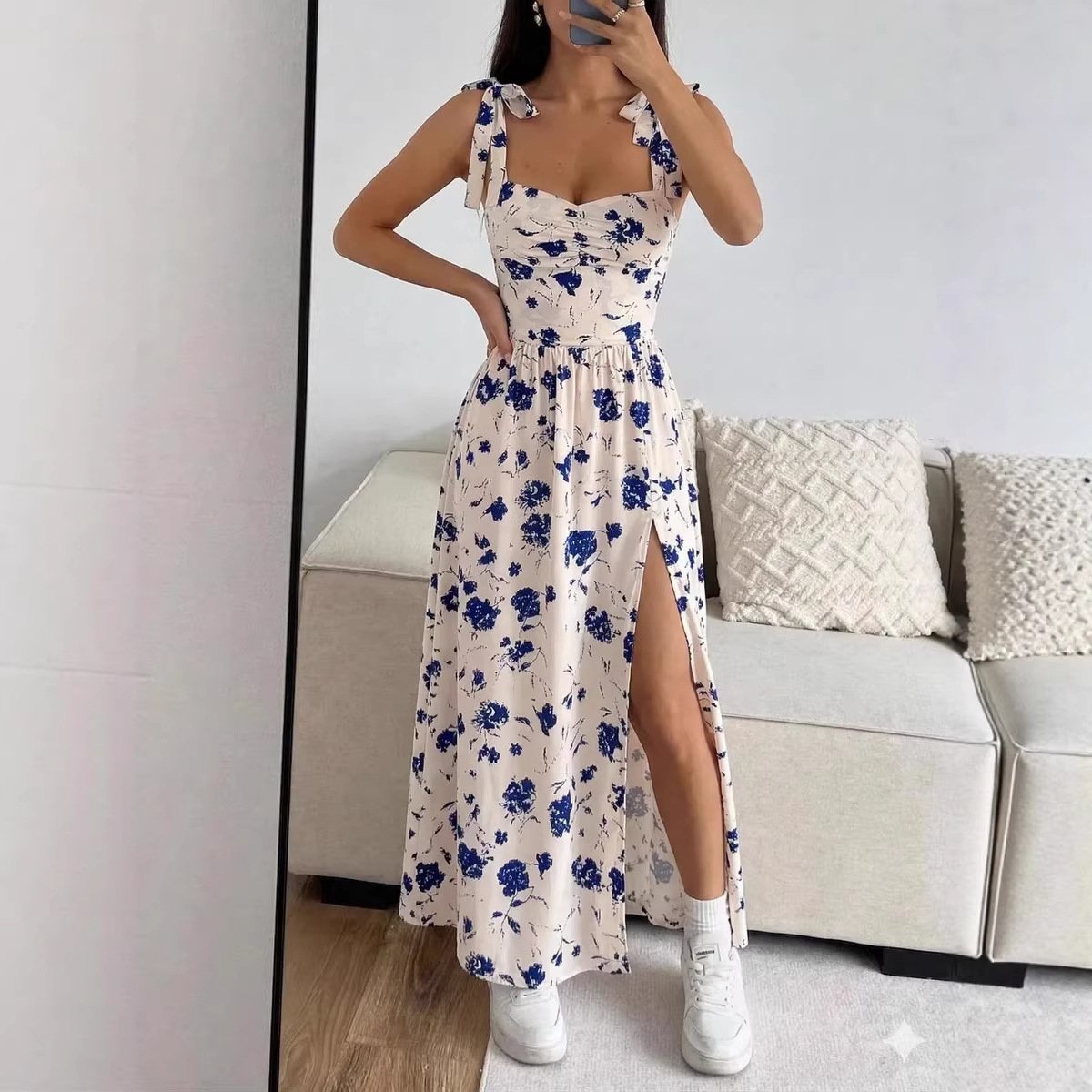 Womens Fashion Floral-print Strap Dress