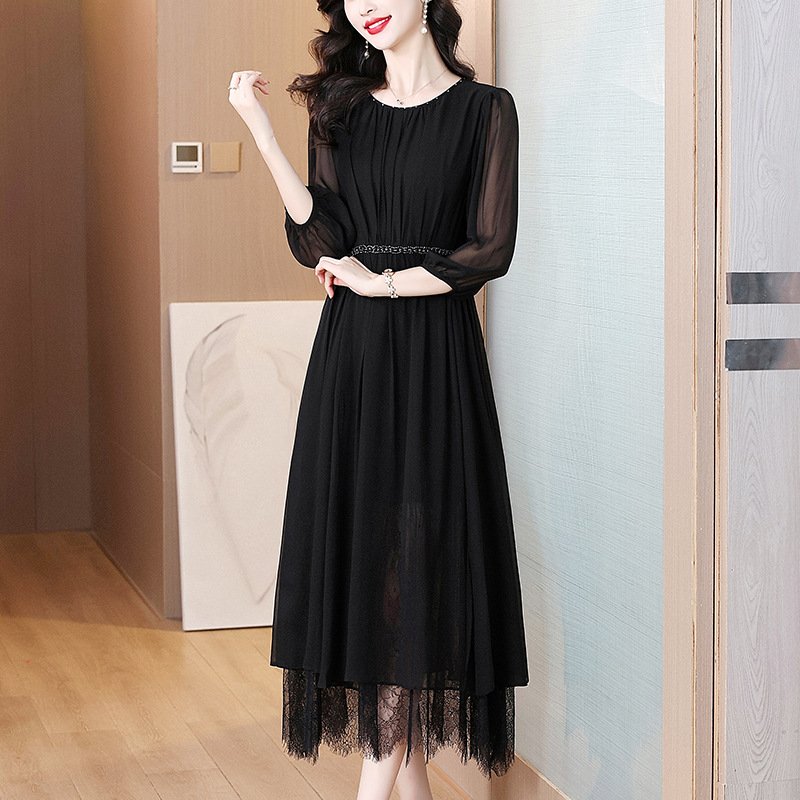 Elegant French-style Black Long Dress