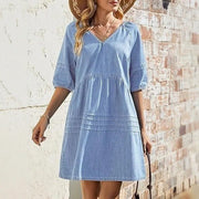 Short Skirt V-neck Puff-sleeved Denim Dress