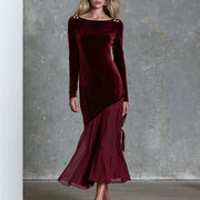 Retro-elegant Wine-red Long-sleeved Dress