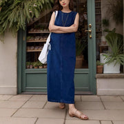 Korean-style Straight-leg Loose-fitting Below-the-knee Denim Dress