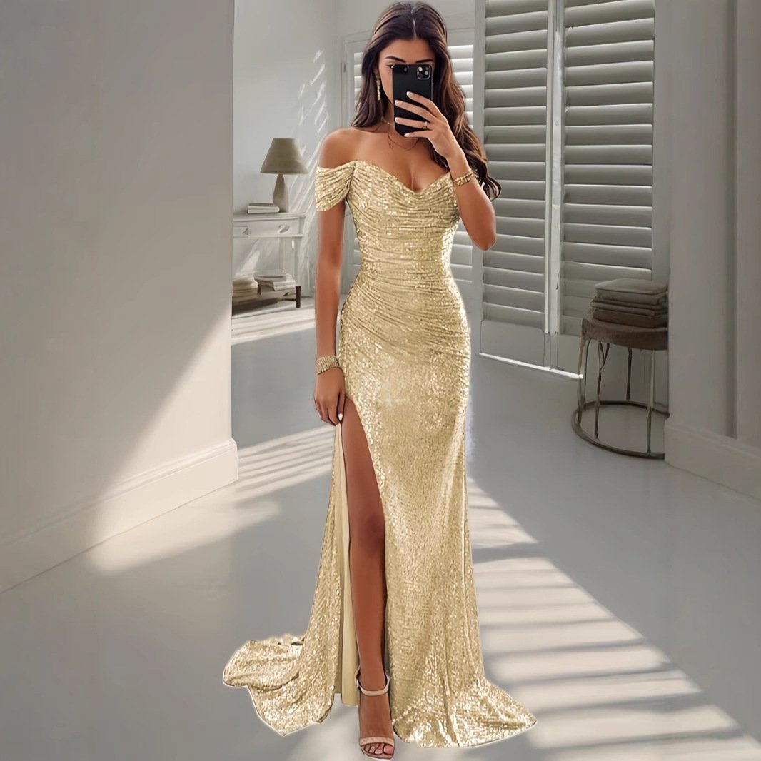 Sequin Off-Shoulder Maxi Dress for Women