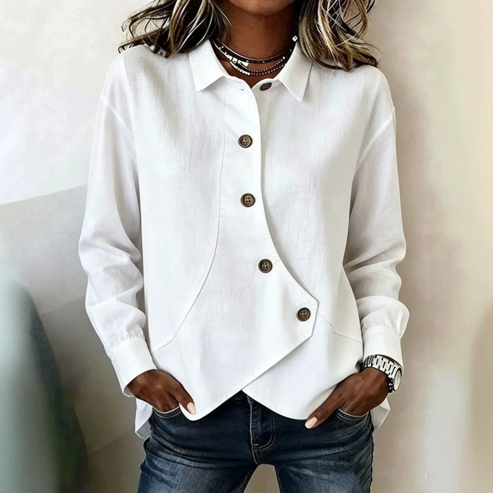 European Style Asymmetrical Long Sleeve Shirt for Women