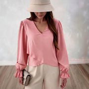Soft Flared-sleeve V-neck T-shirt for Women