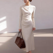 Elegant Midi-length Figure-flattering Pleated Dress