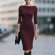 Polka-dot Minimalist French-style Mid-sleeve Slim-fit Dress