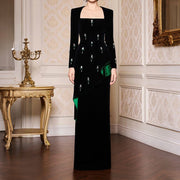 Elegant Long-sleeved Slim-fit A-line Dress with Ruffled Hem