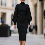 High-end Turtleneck Dress with Balloon Sleeves