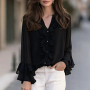 Retro Ruffled Collar Loose-Fit Blouse for Women