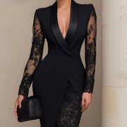 Stylish and Casual Lace-panel Long-sleeve V-neck Womens Dress