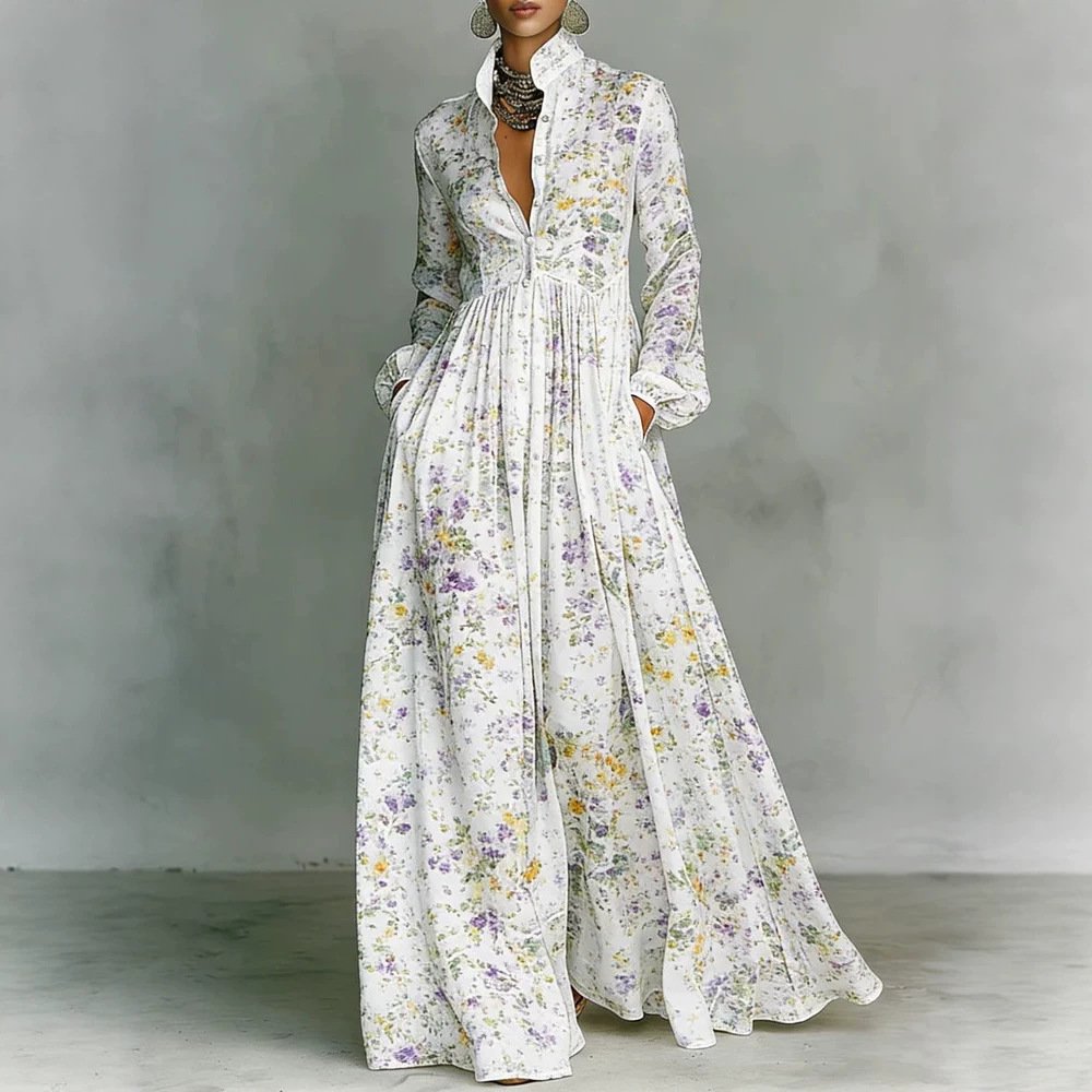 Floral-patterned Digital-print Long Dress