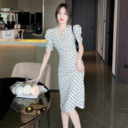 Women's French-style Polka-dot V-neck Dress