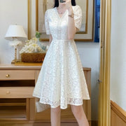 Summer French-style Waist-defined Petite Fashion Vintage Bubble Sleeves