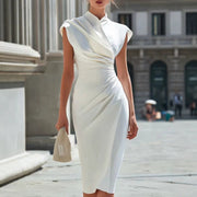 Sexy Asymmetrical Draped High-neck Sculptural Dress