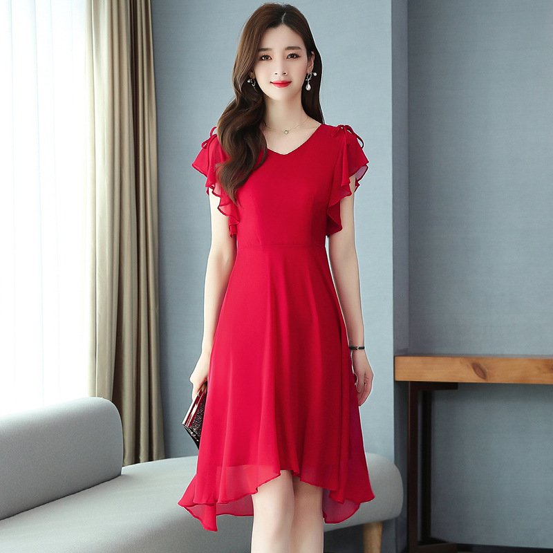Irregular Figure-flattering Black Chiffon Dress