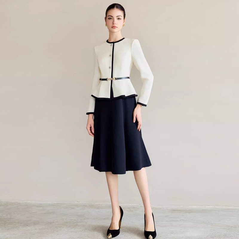 Womens Fashionable Two-piece Look Colorblock Dress
