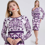 Positioning-print Elegant High-waisted Sheath Dress
