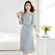 New Round-neck Stylish and Elegant Mid-length Silk Dress