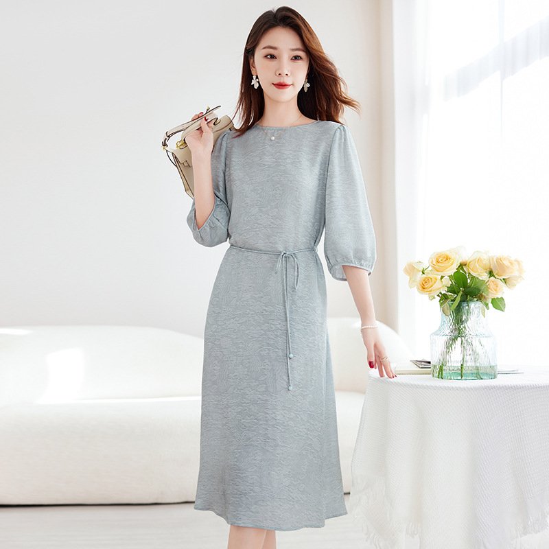 New Round-neck Stylish and Elegant Mid-length Silk Dress