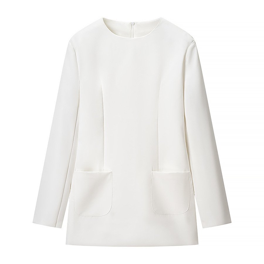 Minimalist Elegant Round-neck Dress with Two Pockets