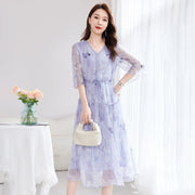 Fitted-waist Butterfly-print Dress