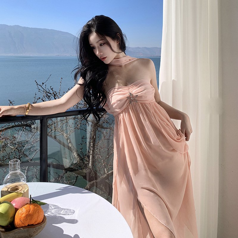 Bustier Backless Asymmetrical Chiffon Dress