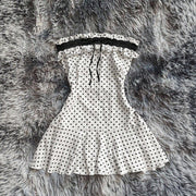 Womens Cinched-waist French-style Polka-dot Tube Top