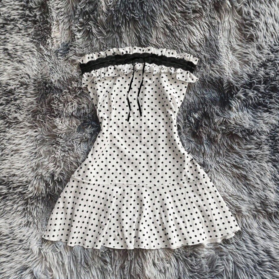 Womens Cinched-waist French-style Polka-dot Tube Top