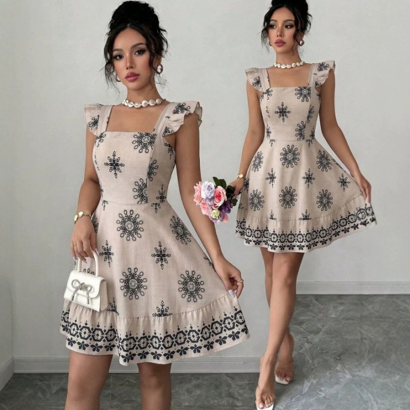 Elegant Commuter Retro Totem-print Short Skirt