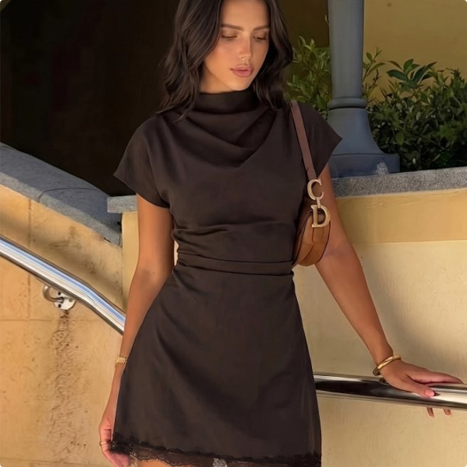 Womens Stylish and Elegant Lace Dress with a Stand-up Collar