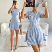 Womens Casual Crew-neck Waist-cinched Dress