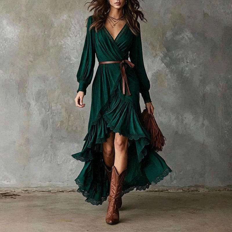 Womens Asymmetrical Hemline Slit Dress