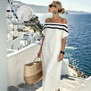 Womens Relaxed-fit Striped Off-shoulder Dress