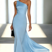 Womens Solid-color Off-shoulder Casual Versatile Dress
