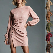Womens Casual Crew-neck Long-sleeve Dress