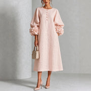 French-style Three-dimensional Floral Dress with Puff Sleeves