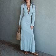 Womens Casual Multicolor Long-sleeve Dress