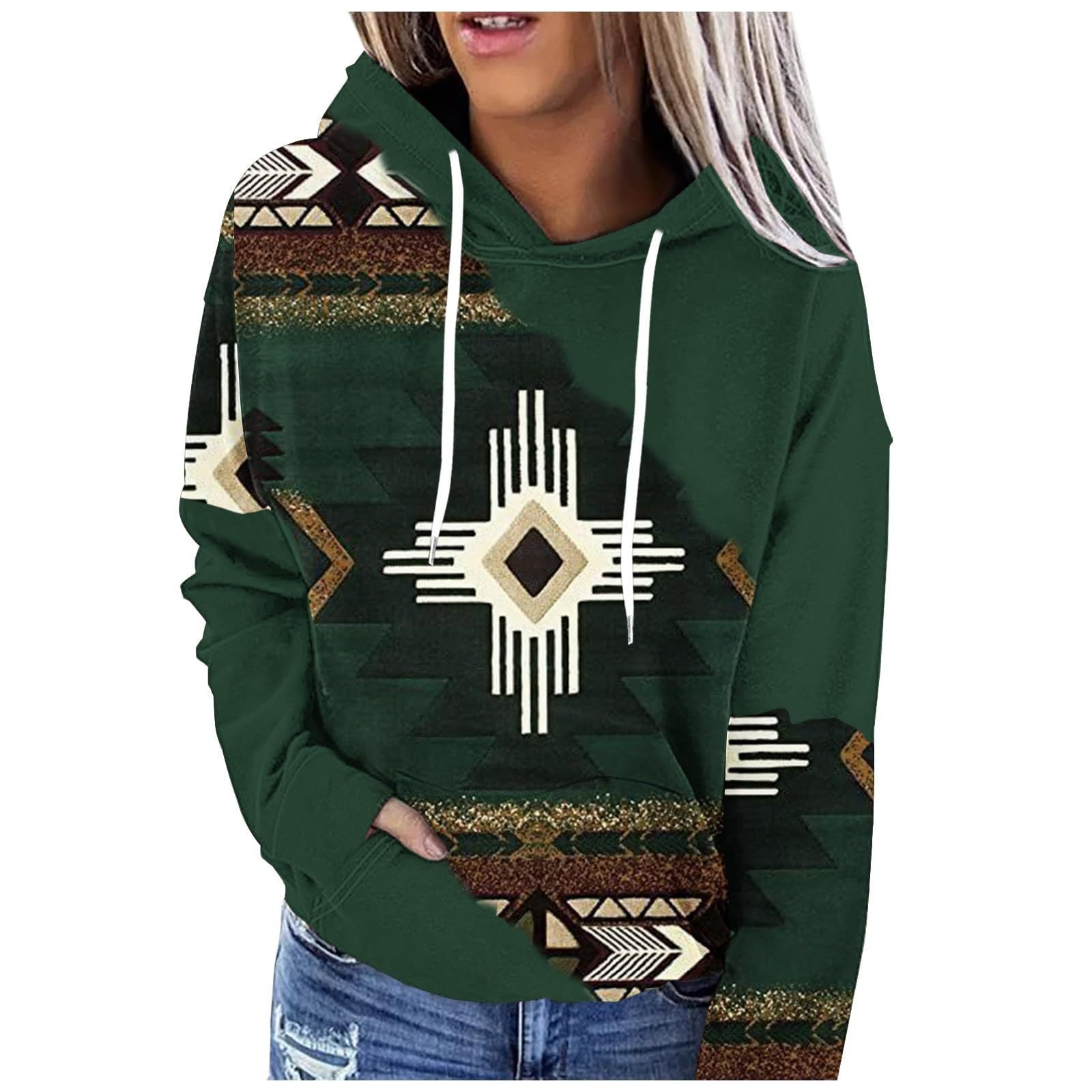 Women's 3D Retro Multicolor Hooded Sweatshirt with Pockets