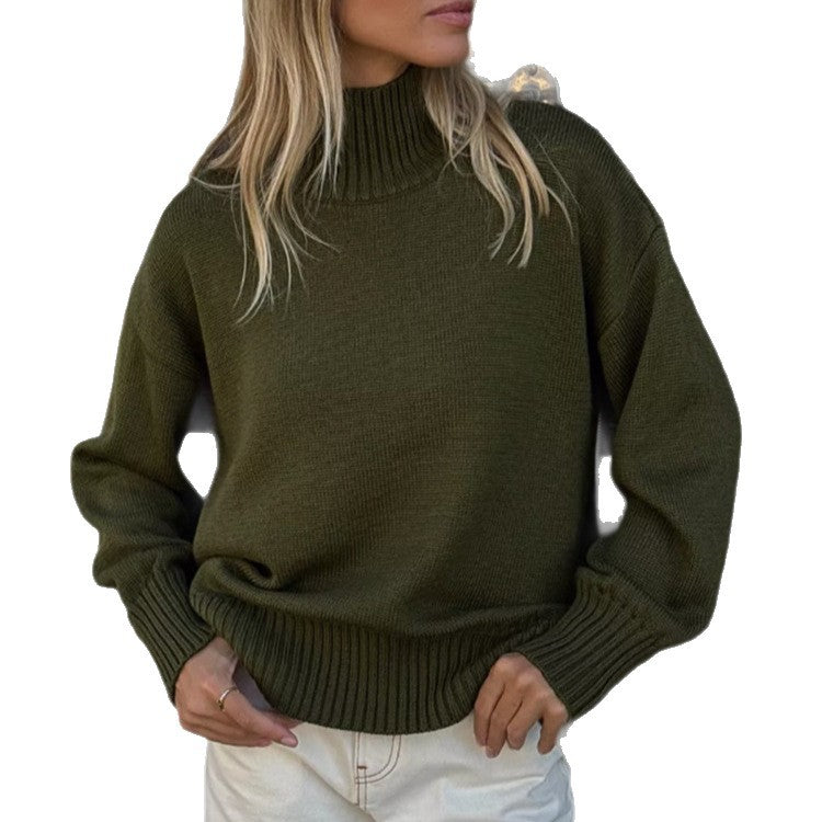 Simple and Casual Solid-color Pullover Knit Sweater