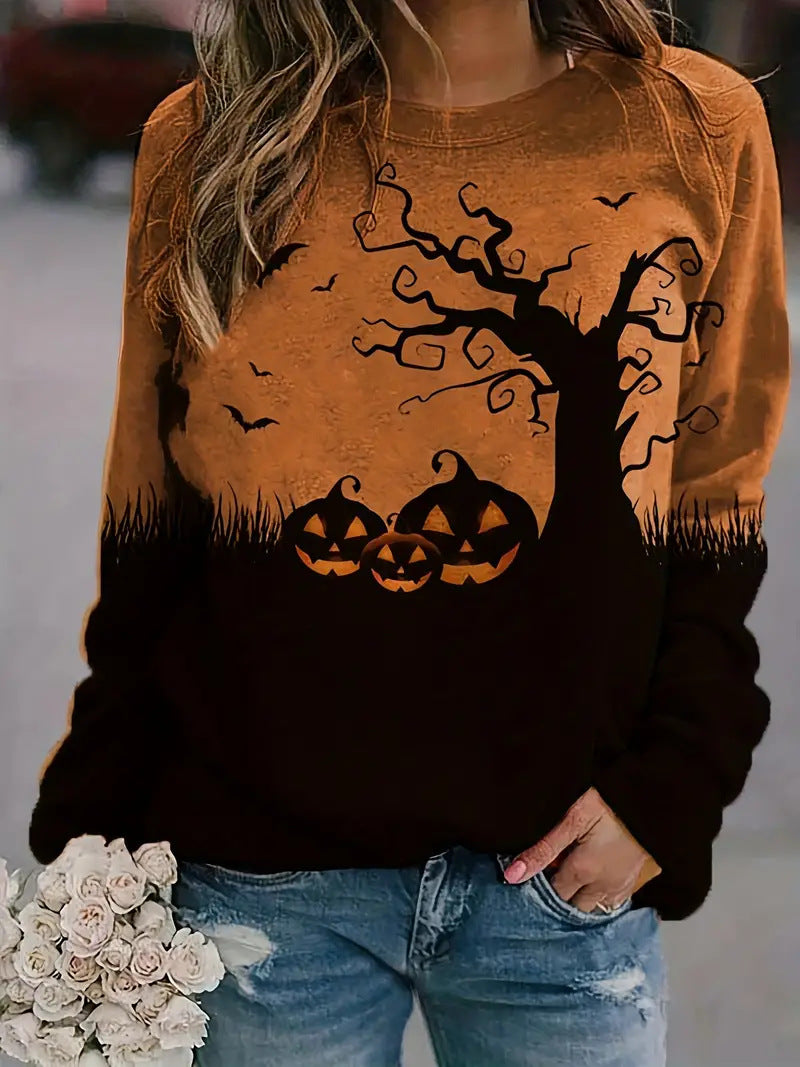 Spooky Chic Halloween Round Neck Casual Loose Sweatshirt