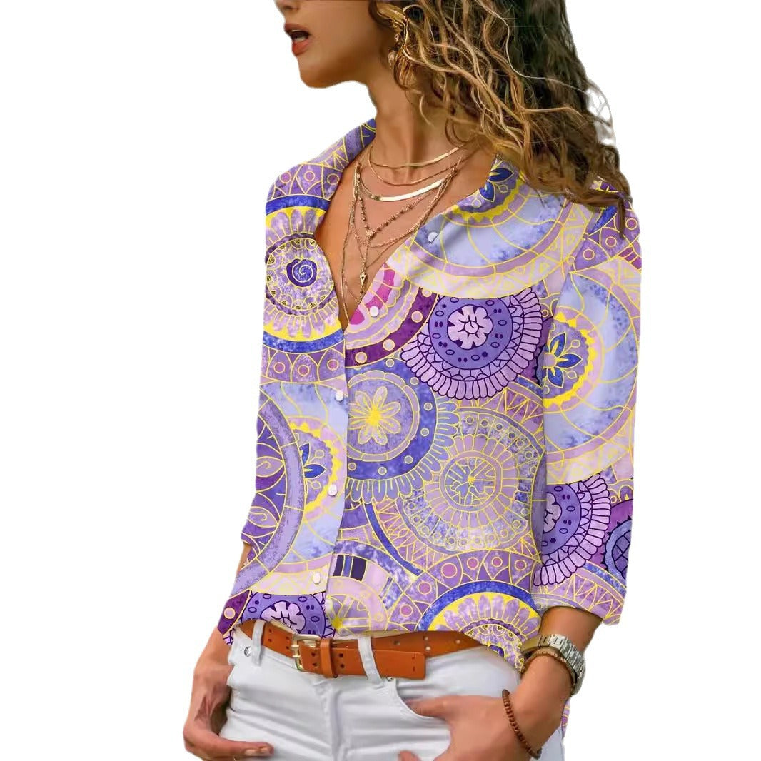Chic Floral Long-Sleeve Casual Women's Blouse