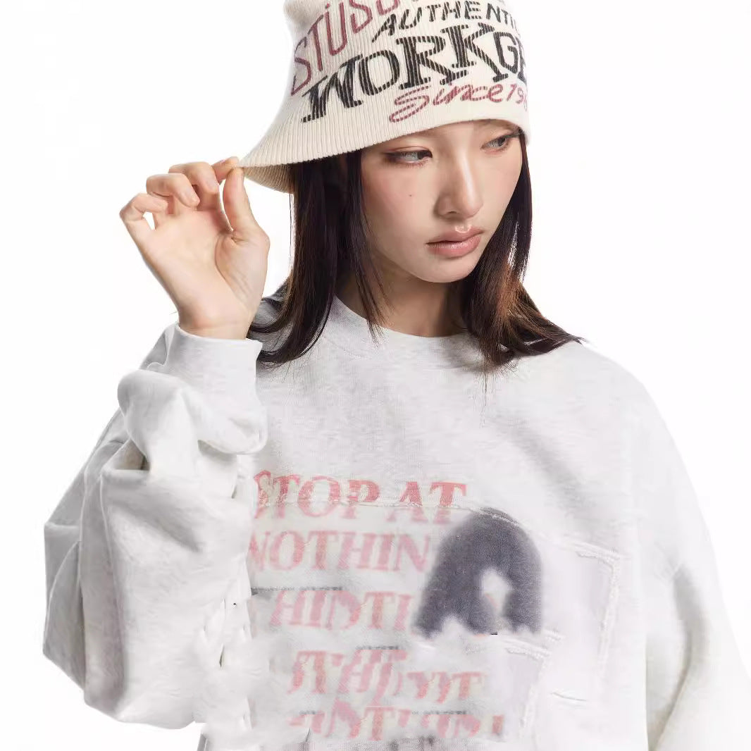 Retro Graphic Print Oversized Pullover Sweater
