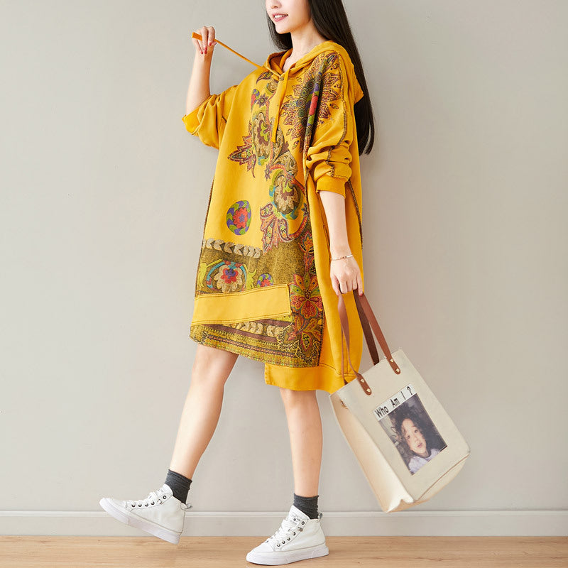 Women's Retro Hooded Batwing Sweater Dress