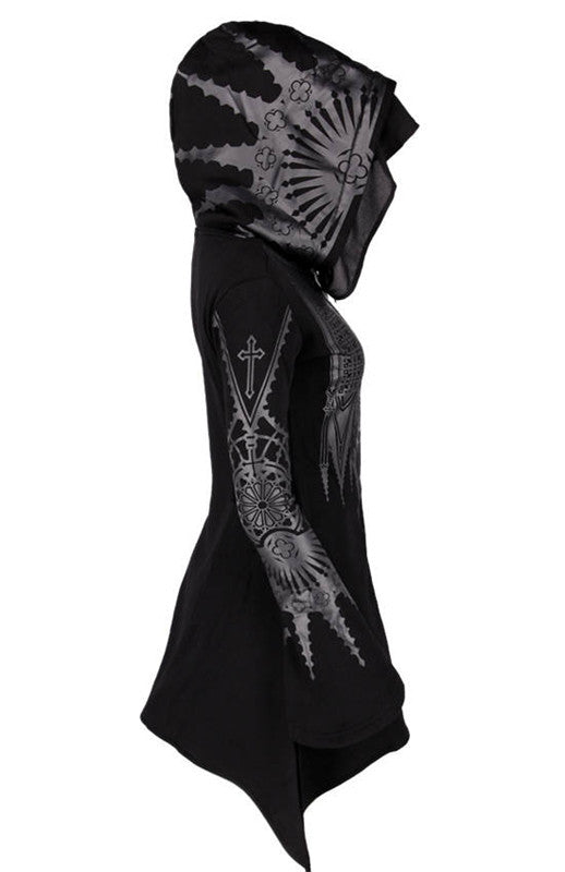 Women's Punk Black Hooded Graphic Sweatshirt Halloween Cosplay