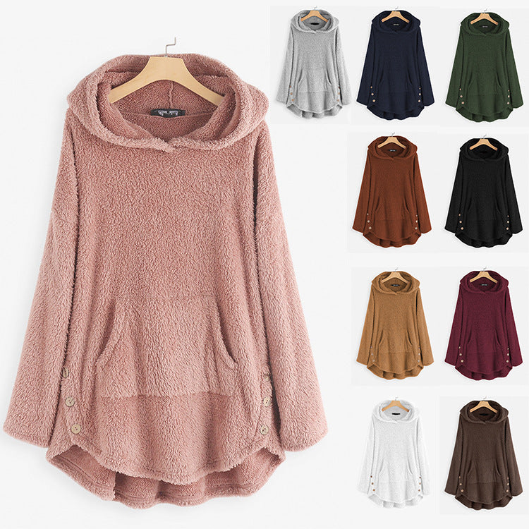 Women's Double-Sided Fleece Hooded Pullover Sweater
