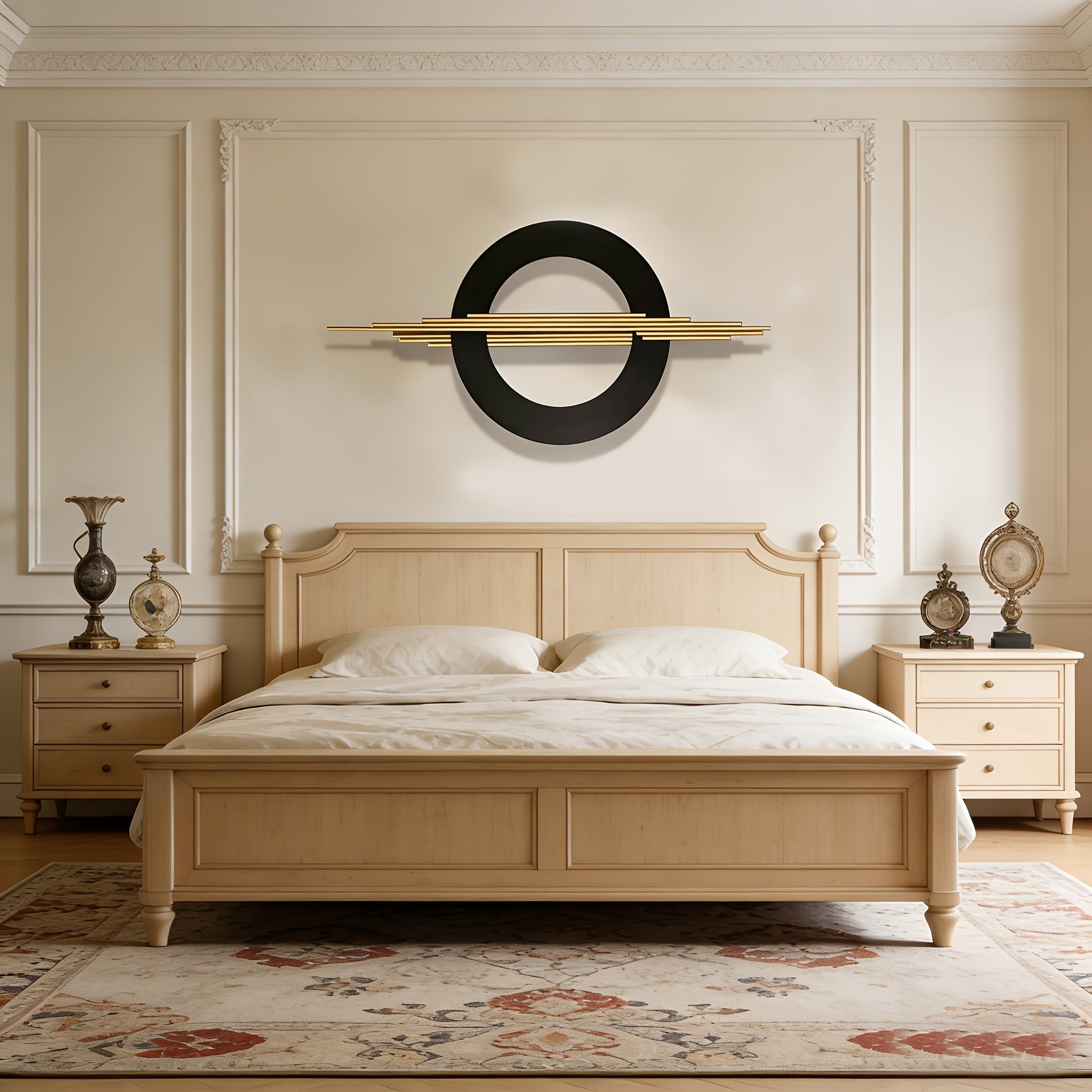 Modern geometric 3D metal wall art sculpture in black and gold
