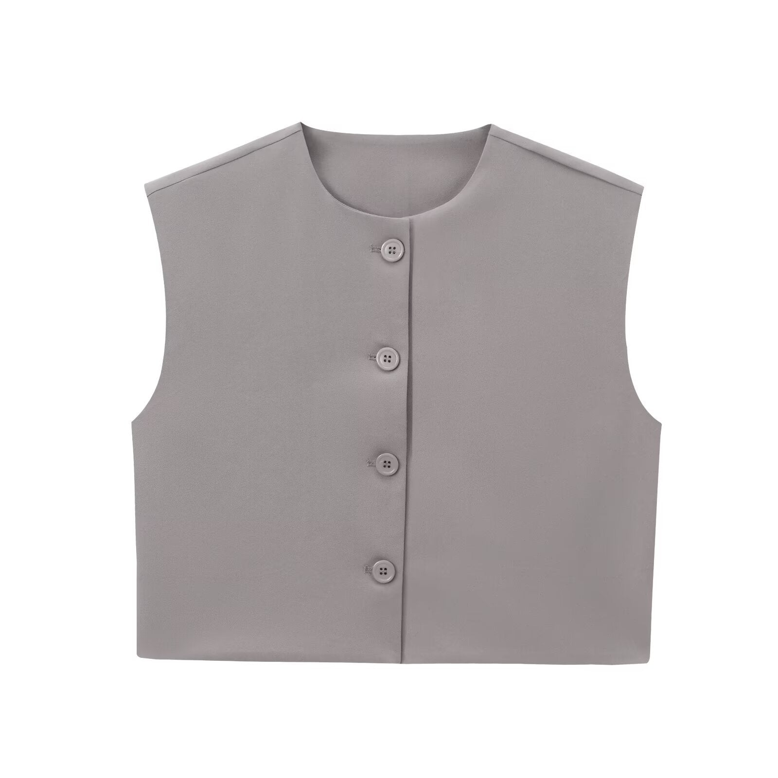 Fashion Solid Color Decorated Row Button Sleeveless Vest Top
