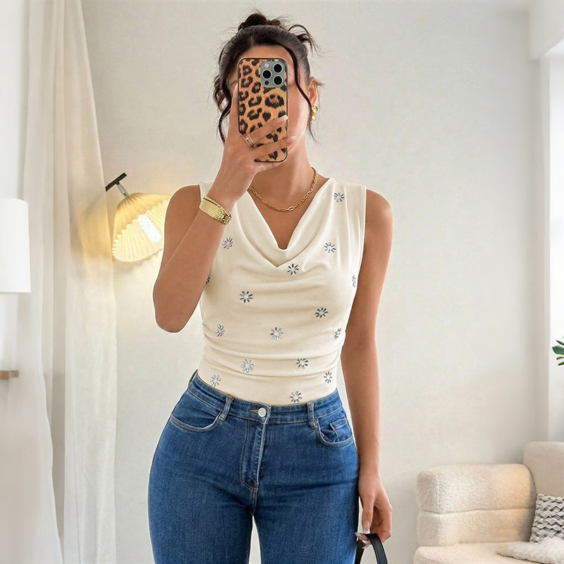 Rhinestone Boatneck Sleeveless Bodysuit