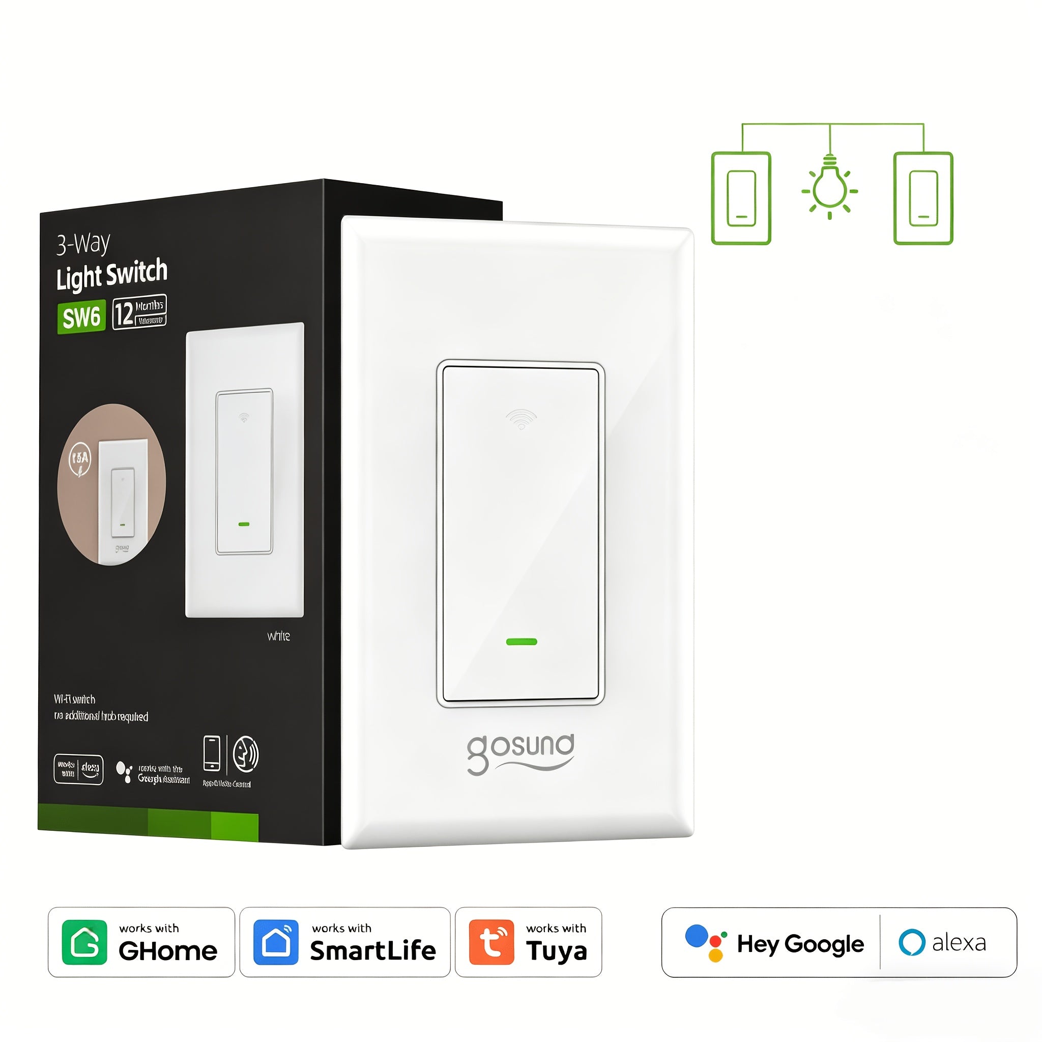 3-Way Wi-Fi Smart Light Switch with Scheduling Timer and Voice Control