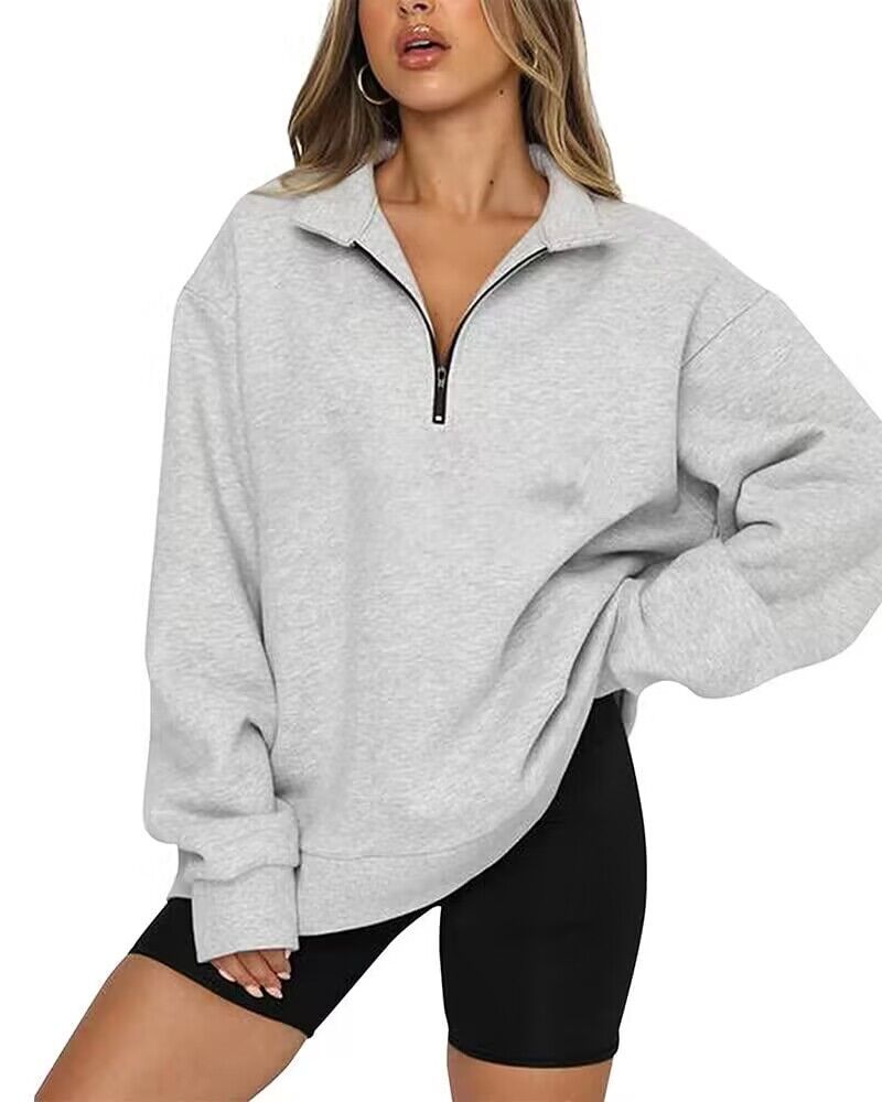 Women's Casual Zip Turndown Collar Sweatshirt